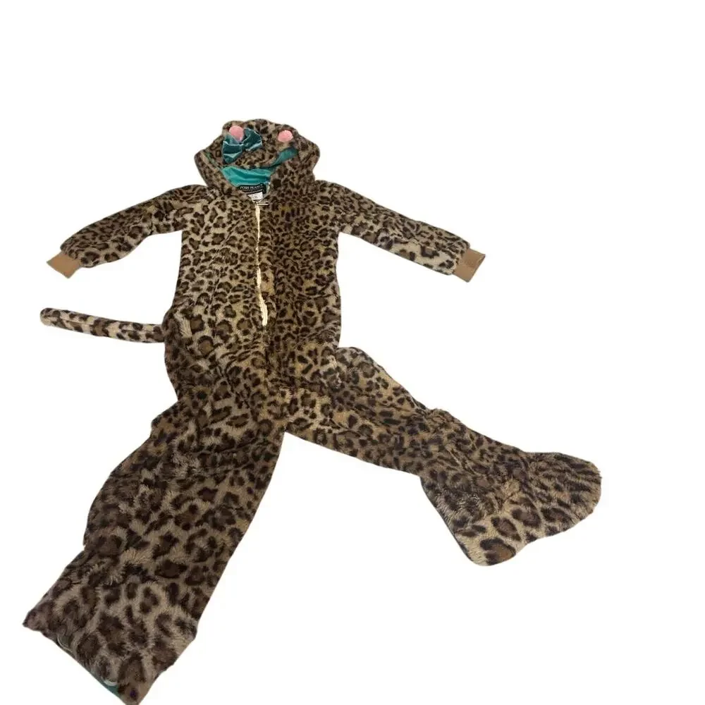 Posh Peanut Cheetah Halloween Costume soft leopard print hooded jumpsuit sz 4T